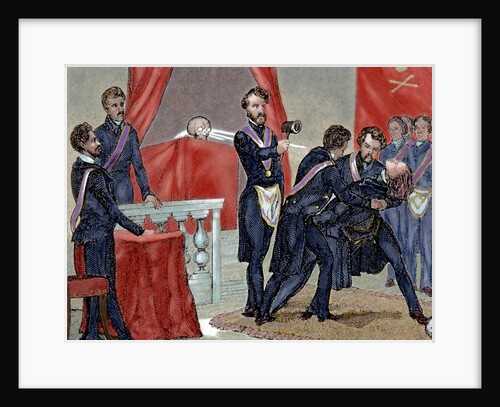 Secret Societies (nineteenth century). Initiation ceremony of a new member. by Anonymous