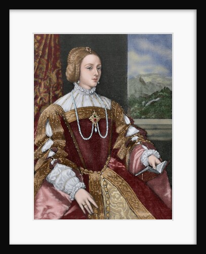 Isabella of Portugal (1503-1539). Engraving. Colored. by Anonymous