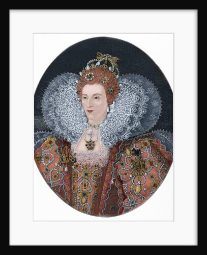 Elizabeth I (1533-1603). Engraving. Colored. by Anonymous