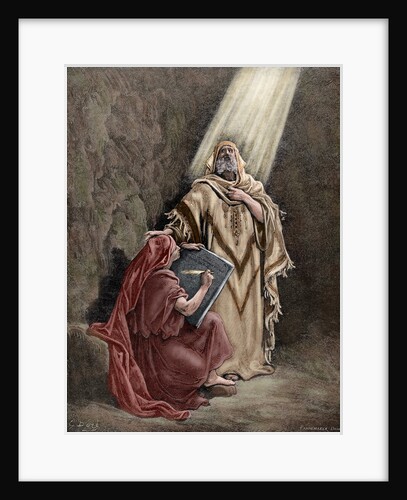 Jeremiah (650-585 BC) dictating his prophecies to Baruch. Engraving. Colored. by Anonymous