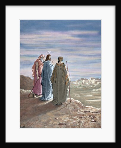 Jesus and the disciples of Emmaus. Engraving. 19th century. Colored. by Anonymous