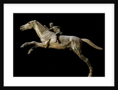 Ancient Greek sculpture of a rider on a horse jumping an obstacle by Anonymous