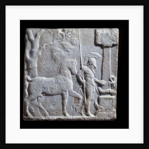 Ancient Greek marble stele with relief representing a rider and a horse by Anonymous