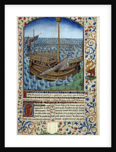 Manuscript illumination of ship at sea from "L'esprit de fortune et de vertu" by Anonymous