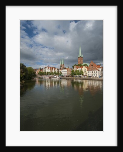 View of Petrikirche from Fussgangerbrucke on Trave canal by Anonymous