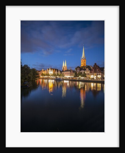 View of Petrikirche from Fussgangerbrucke on Trave canal by Anonymous
