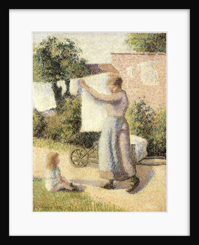 Woman extending linen by Camille Pissarro