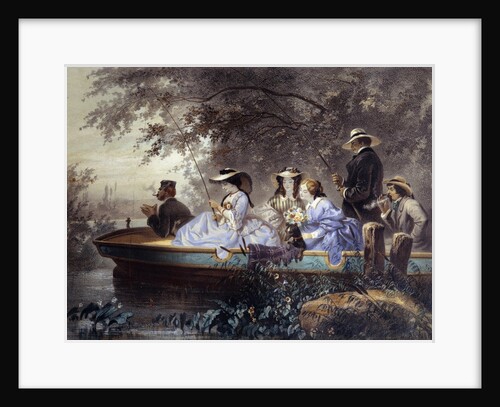 A Sunday in family, angling in river by Eugene Guerard