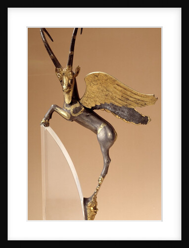 Achaemenid ceremonial handle with winged silver and gold ibex by Anonymous