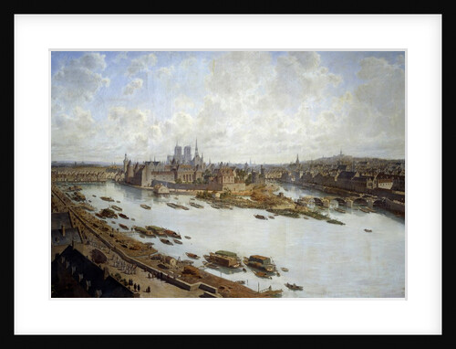 Panoramic view of Paris and the Ile de la Cite in 1588 by Theodore Joseph Hubert Hoffbauer