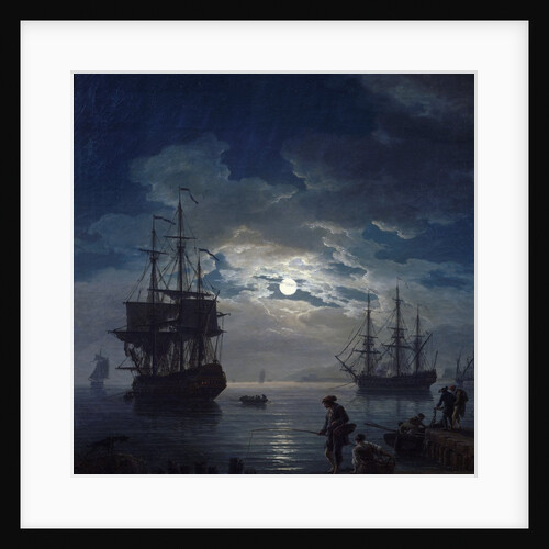 Detail of Night: Seaport by Moonlight by Joseph Vernet