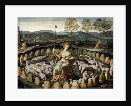 Saint Genevieve, patroness of Paris, tending her sheep by unknown artist by Anonymous