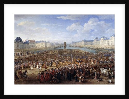 King Louis XIV in triumphal carriage crossing the Pont Neuf in Paris by Adam Frans van der Meulen