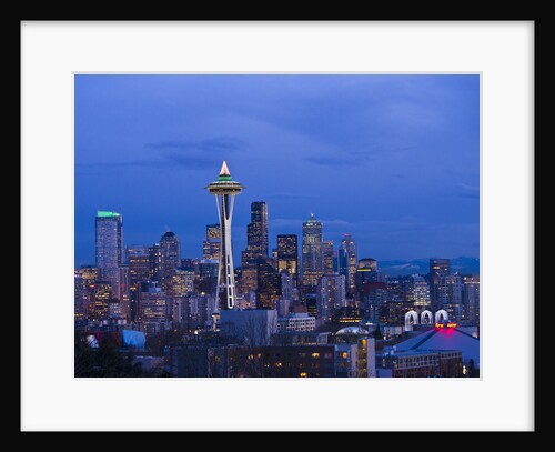 Night View of Seattle Skyline with Christmas Tree on the Space Needle by Anonymous