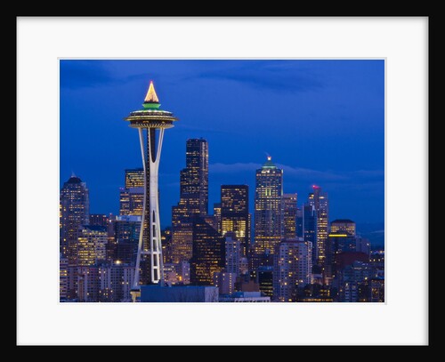 Night View of Seattle Skyline with Christmas Tree on the Space Needle by Anonymous