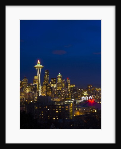 Night View of Seattle Skyline with Christmas Tree on the Space Needle by Anonymous