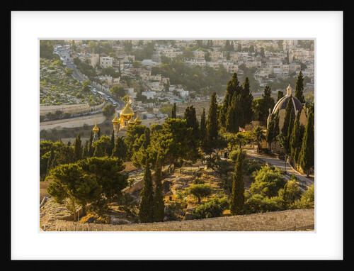 The Roman Catholic church of Dominus Flevit and the Russian Church of Mary Magdalene from the Mount of Olives by Anonymous