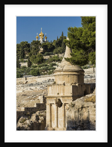 Kidron Valley, the Tomb of Absalom (also called Absalom's Pillar) and, on the background, the Russian Church of Mary Magdalene by Anonymous