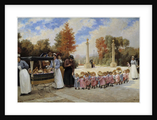 Promenade of Children in the Tuileries gardens by Timoleon Lobrichon