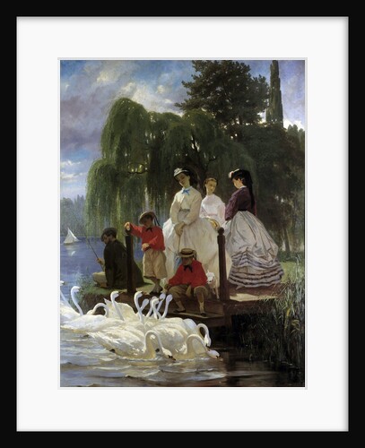 Feeding swans by Eugene Giraud
