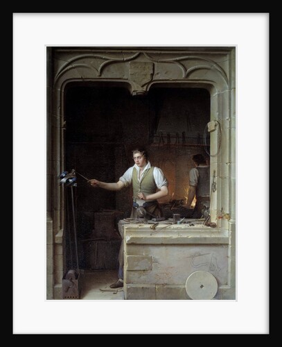 A locksmith seeking to make a jay bite his metal file by Jean Antoine Laurent