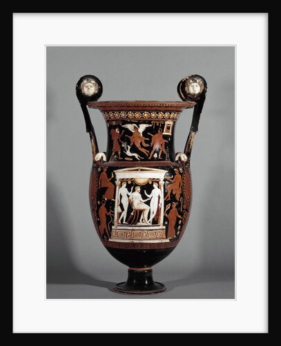 Krater decorated with a bearded man sitting among two standing y by Anonymous