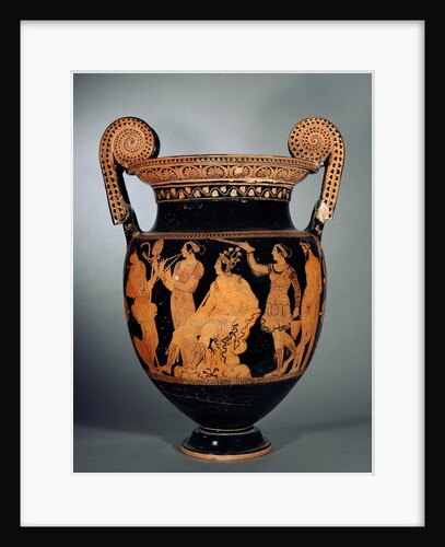 Krater with Dionysus seated between mythological characters, end by Anonymous