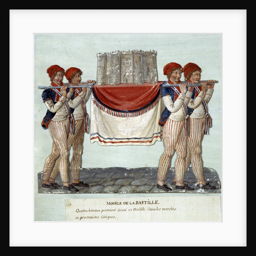 Four men carrying the miniature model of the Bastille prison in civic processions by Anonymous