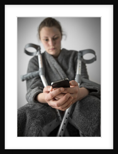 Woman seated with crutches by Anonymous