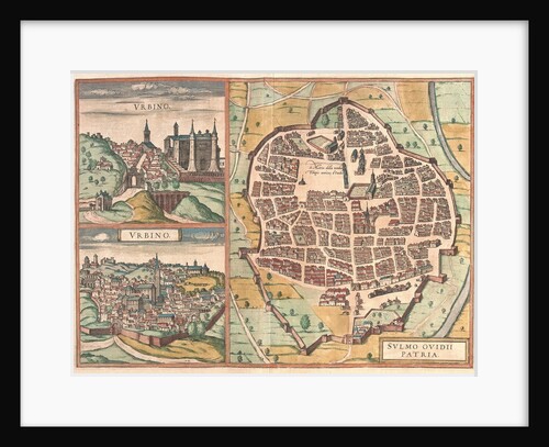 Map and view of Urbino from Civitates Orbis Terrarum by Anonymous