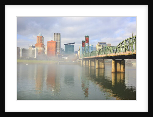 sunrise thru morning fog anlong willamette river and down town Portland, Oregon by Anonymous