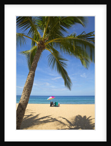 Vacationing couple's beach chair and umbrella on Hulupo'e Beach; Manele Bay; Lanai; Hawaii by Anonymous