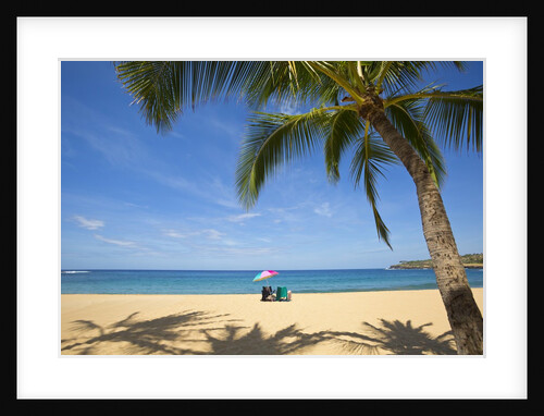 Vacationing couple's beach chair and umbrella on Hulupo'e Beach; Manele Bay; Lanai; Hawaii by Anonymous