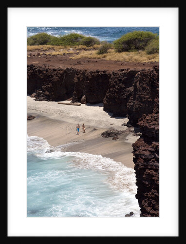 Couple walking on secluded beach at Shark's cove, Lanai, Hawaii MR by Anonymous