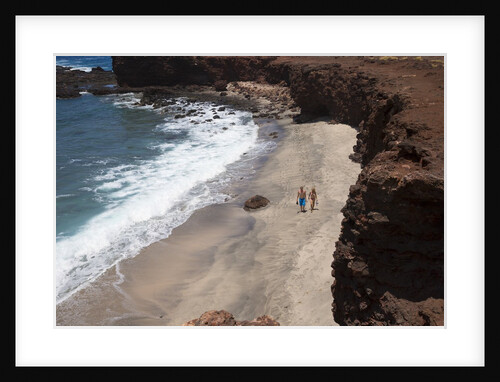 Couple walking on secluded beach at Shark's cove, Lanai, Hawaii MR by Anonymous