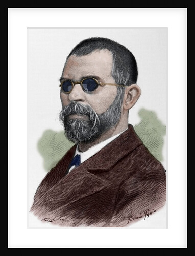 Carmel Navarro i Llombart, pseudonym Constanti Llombart (1848-1893). Spanish writer. Colored engrav by Anonymous