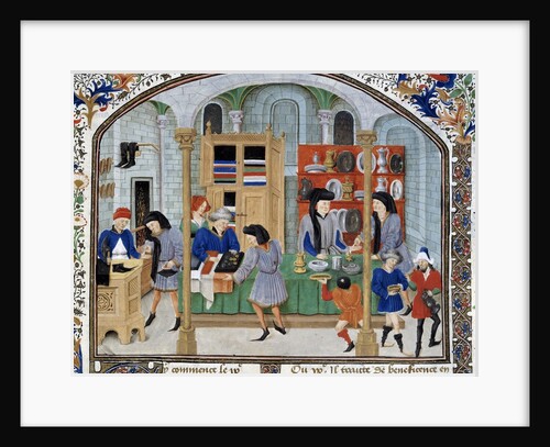 Trade scene in a silverware shop - 15th cent. Illumination by Anonymous