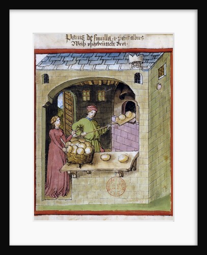 A baker bakes loaves of bread -15th century miniature by Anonymous