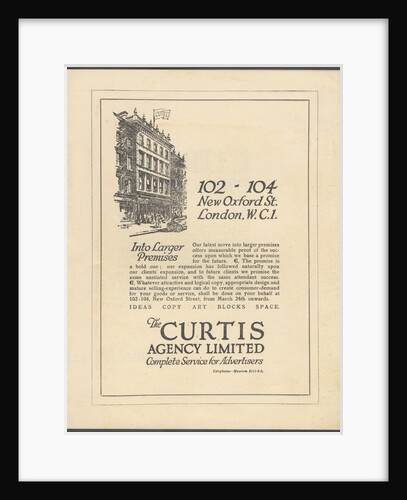 Curtis Advertising Agency, 1920s. Artist: Wilfred Fryer by Anonymous