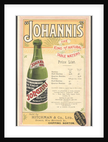 Johannis Mineral water, 1890s. by Anonymous