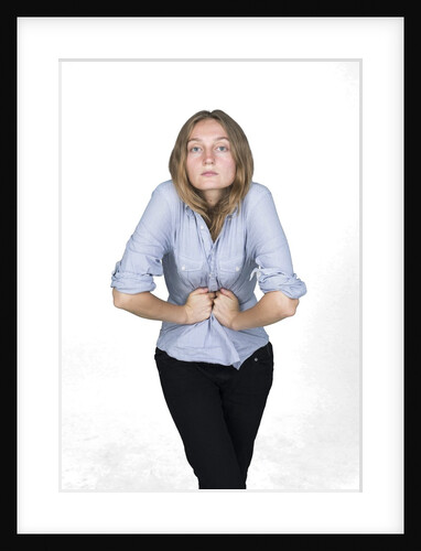 Woman with hands on stomach by Anonymous
