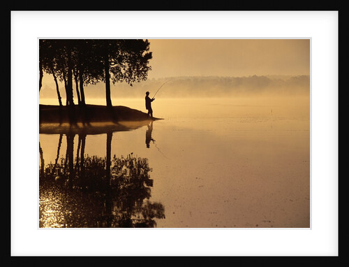 Man Fishing at Lake by Anonymous
