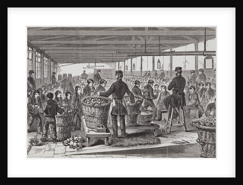 Engraving Depicting Serving of Dinner in the Oakum-Room of the Boys' Prison at Tothill Fields by Anonymous