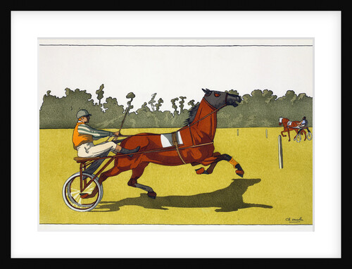 Print of a Trotting Pony Pulling a Racing Cart by Charles Olncelin