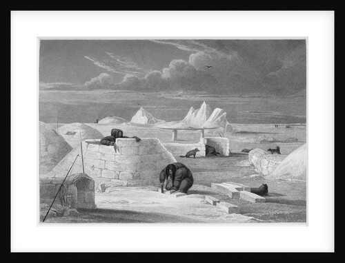 Illustration of Inuits Building an Igloo by Edward Finden