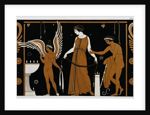 19th Century Greek Vase Illustration of Eros Before an Altar with a Woman by Anonymous