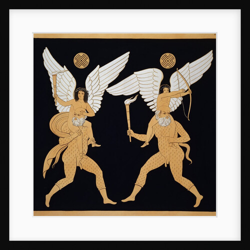 19th Century Antique Vase Illustration of Winged Figures on Men's Backs by Anonymous