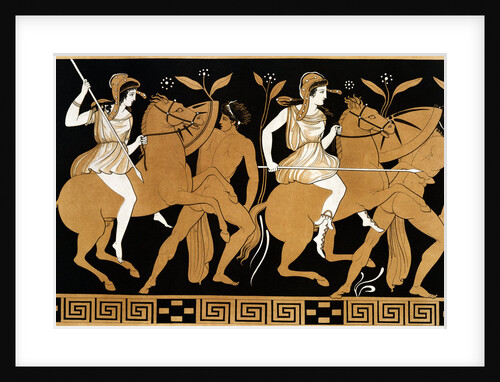 19th Century Greek Vase Illustration of Two Amazons on Horses After Two Youths by Anonymous