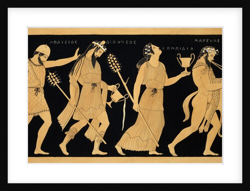 19th Century Antique Vase Illustration of Dionysus and Three Figures by Anonymous