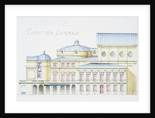 Architectural Drawing Showing Lateral Elevation of Theatre Building by H. Monnet